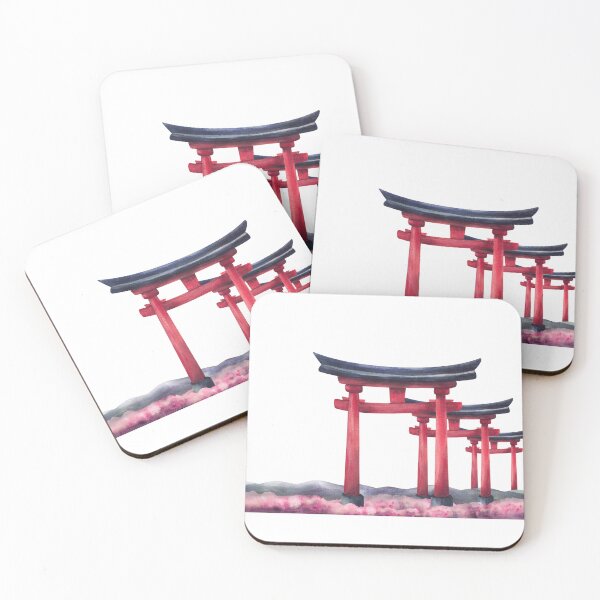 Item preview, Torii gate and blooming pink sakura spring landscape. Hand painted watercolor designed and sold by BartolArt.