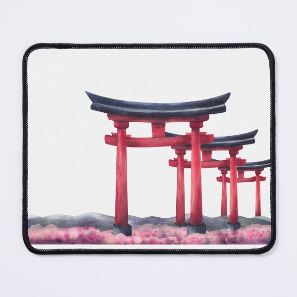 Item preview, Torii gate and blooming pink sakura spring landscape. Hand painted watercolor designed and sold by BartolArt.