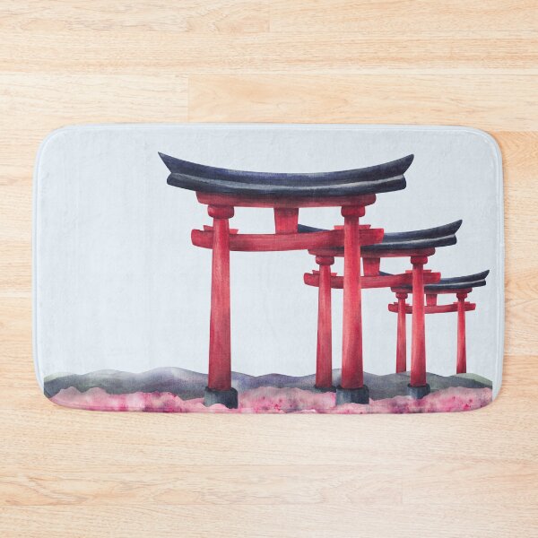 Item preview, Torii gate and blooming pink sakura spring landscape. Hand painted watercolor designed and sold by BartolArt.