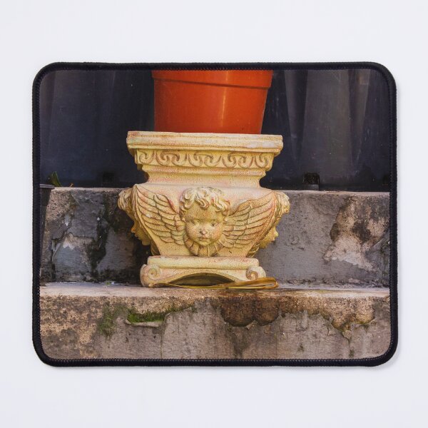 Item preview, Ornamental Cherub Planter With Terracotta Pot On Weathered Concrete Steps In Garden designed and sold by Nmallia.