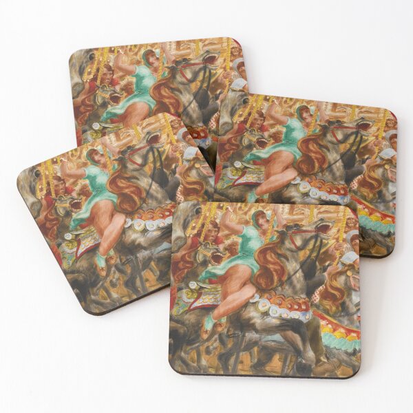 Item preview, Carousel, women riding classic colonial Looff horses amusement park landscape painting by Reginald Marsh designed and sold by Jéanpaul  Ferro.