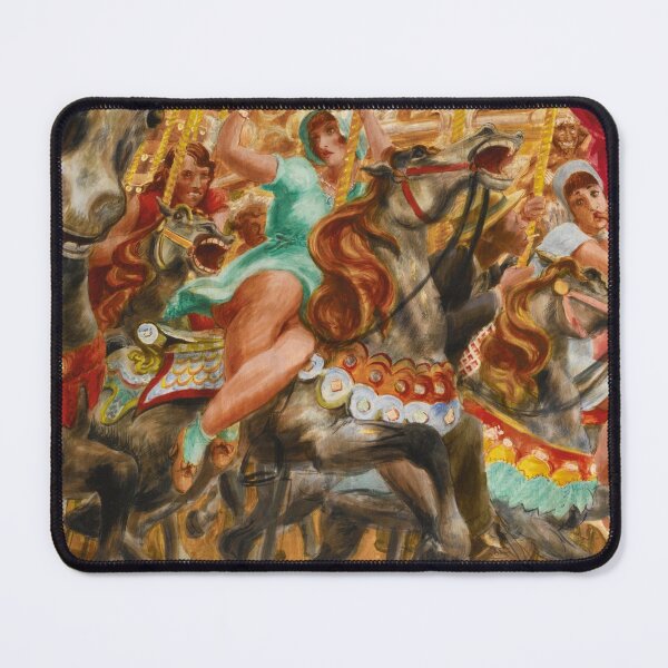 Item preview, Carousel, women riding classic colonial Looff horses amusement park landscape painting by Reginald Marsh designed and sold by Jéanpaul Ferro.