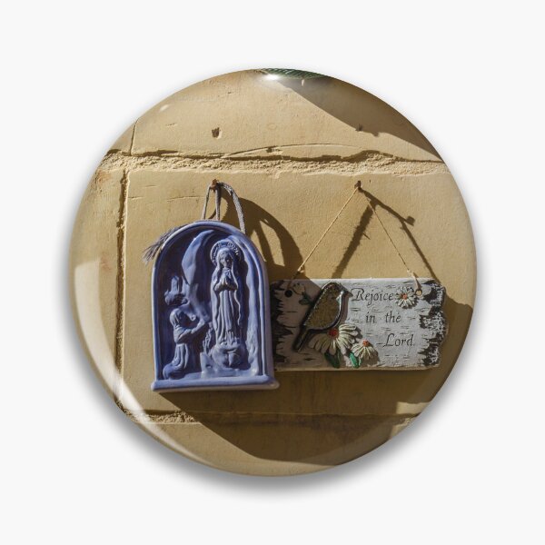 Item preview, Virgin Mary Madonna And Child Religious Plaques On Sunlit Stone Wall With Deep Shadows designed and sold by Nmallia.