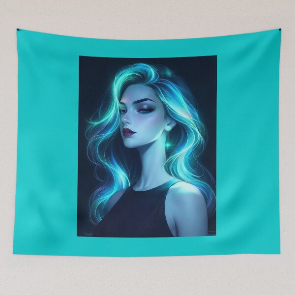 Item preview, Neon Glow Cyberpunk Dream - Glowing Blue Hair Anime Art designed and sold by abanoubnabil.