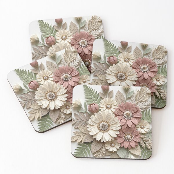 Item preview, 3D Papercut Floral Arrangement Dust Pink Cream Daisies Fern Boho Botanical designed and sold by raedattia.