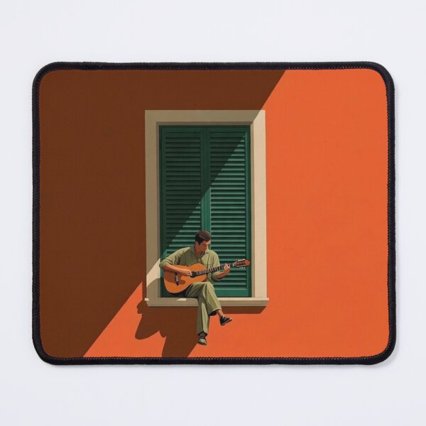 Item preview, Guitarist at Window | Minimalist Architecture Art | Warm Terracotta Aesthetic | Mediterranean Sunset Mood designed and sold by DESIGN DIMENSION .