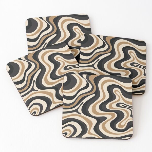 Item preview, Retro Liquid Swirl Abstract Pattern in Black and Almond Cream. designed and sold by Differenceee.