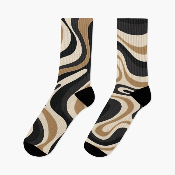 Item preview, Retro Liquid Swirl Abstract Pattern in Black and Almond Cream. designed and sold by Differenceee.