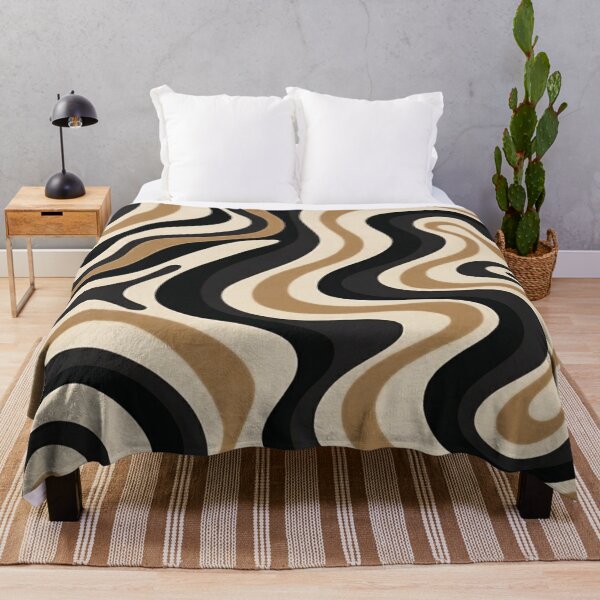 Item preview, Retro Liquid Swirl Abstract Pattern in Black and Almond Cream. designed and sold by Differenceee.