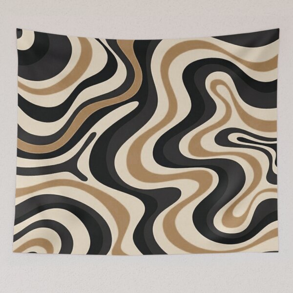 Item preview, Retro Liquid Swirl Abstract Pattern in Black and Almond Cream. designed and sold by Differenceee.