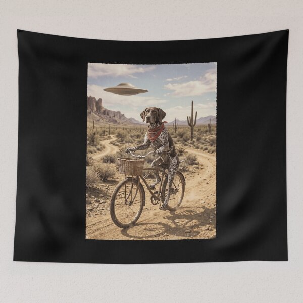 Item preview, German Shorthaired Pointer Riding Bike Wild West Western UFO Dog Lover designed and sold by dian-rody-crest.