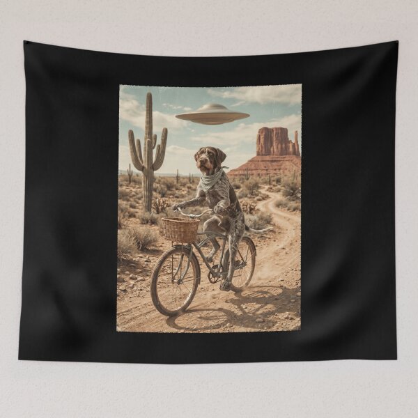 Item preview, German Wirehaired Pointer Riding Bike Wild West Western UFO Dog Lover designed and sold by dian-rody-crest.