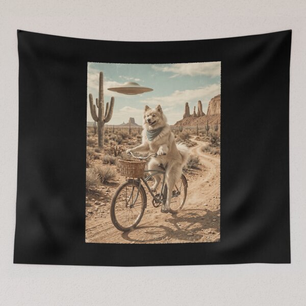 Item preview, German Spitz Riding Bike Wild West Western UFO Dog Lover designed and sold by dian-rody-crest.