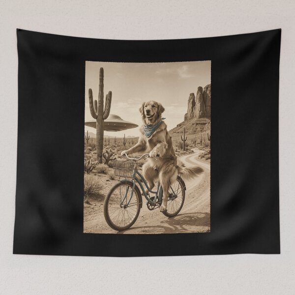 Item preview, Golden Retriever Riding Bike Wild West Western UFO Dog Lover designed and sold by dian-rody-crest.