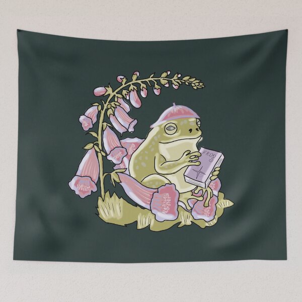 Item preview, Frog Reading A Book Floral Goblincore Botanical Art designed and sold by LeshanArt.
