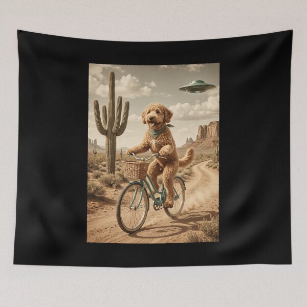 Item preview, Goldendoodle Riding Bike Wild West Western UFO Dog Lover designed and sold by dian-rody-crest.