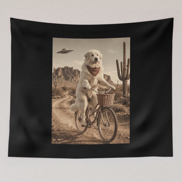 Item preview, Great Pyrenees Riding Bike Wild West Western UFO Dog Lover designed and sold by dian-rody-crest.