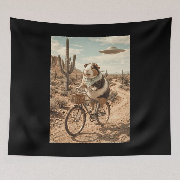 Item preview, Guinea Pig Riding Bike Wild West Western UFO Animal Lover designed and sold by dian-rody-crest.