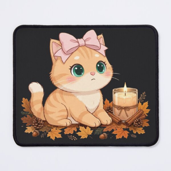 Item preview, Cute Fall Candle Cat Autumn Cozy Leaves Cinnamon designed and sold by Moody Vibes Studio.