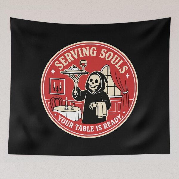 Item preview, Serving Souls Grim Reaper Waiter Badge designed and sold by Simon-art-land.