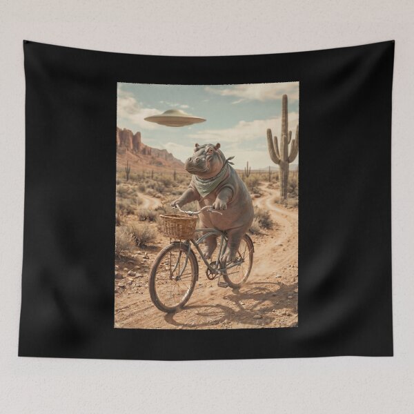 Item preview, Hippo Riding Bike Wild West Western UFO Animal Lover designed and sold by dian-rody-crest.