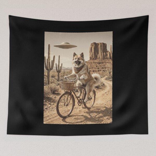 Item preview, Icelandic Sheepdog Riding Bike Wild West Western UFO Dog Lover designed and sold by dian-rody-crest.