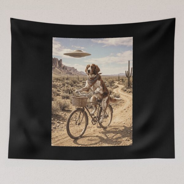 Item preview, Irish Red And White Setter Riding Bike Wild West Western UFO Dog Lover designed and sold by dian-rody-crest.