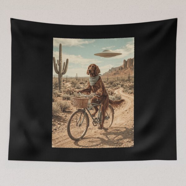 Item preview, Irish Setter Riding Bike Wild West Western UFO Dog Lover designed and sold by dian-rody-crest.