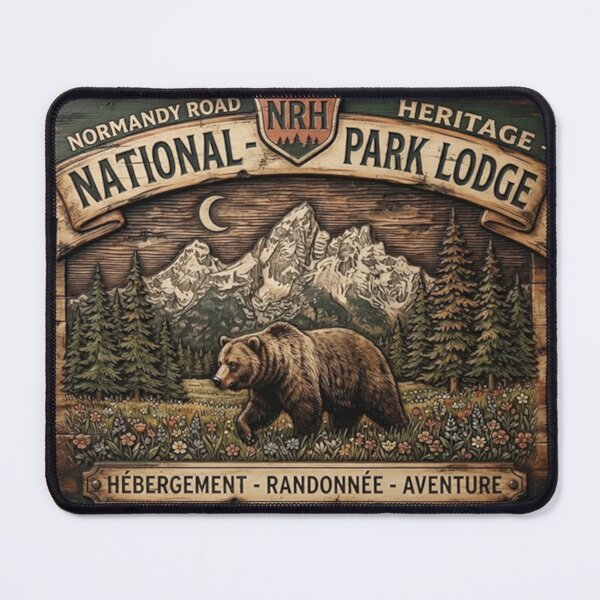 Item preview, National Park Lodge Bear and Mountain NRH designed and sold by Normandy Road Heritage.