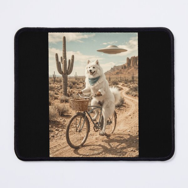 Item preview, Japanese Spitz Riding Bike Wild West Western UFO Dog Lover designed and sold by dian-rody-crest.