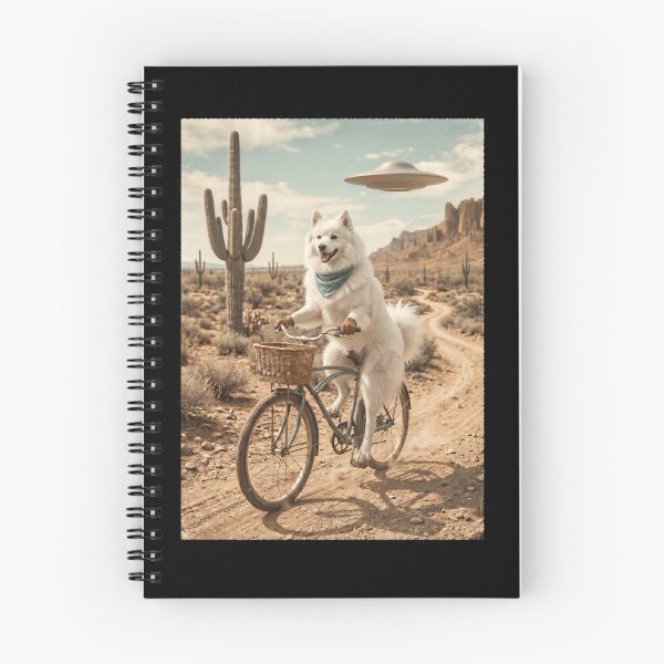 Item preview, Japanese Spitz Riding Bike Wild West Western UFO Dog Lover designed and sold by dian-rody-crest.