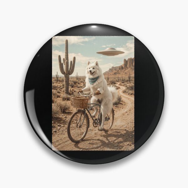 Item preview, Japanese Spitz Riding Bike Wild West Western UFO Dog Lover designed and sold by dian-rody-crest.
