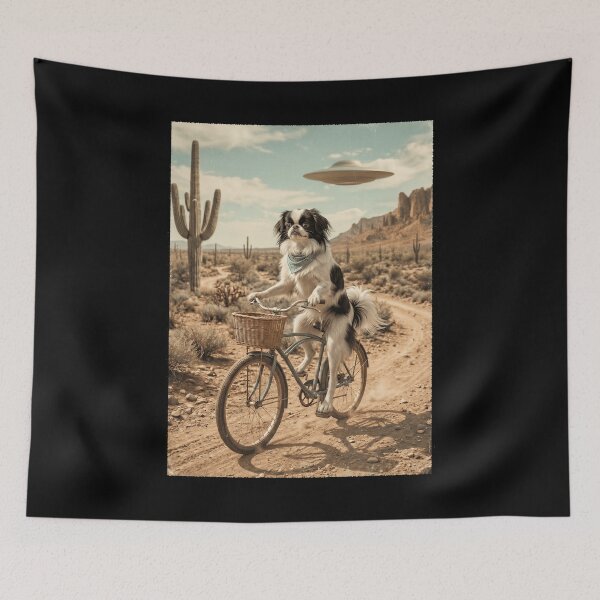 Item preview, Japanese Chin Riding Bike Wild West Western UFO Dog Lover designed and sold by dian-rody-crest.