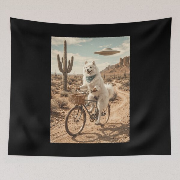 Item preview, Japanese Spitz Riding Bike Wild West Western UFO Dog Lover designed and sold by dian-rody-crest.