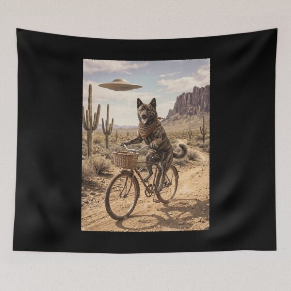 Item preview, Kai Ken Riding Bike Wild West Western UFO Dog Lover designed and sold by dian-rody-crest.