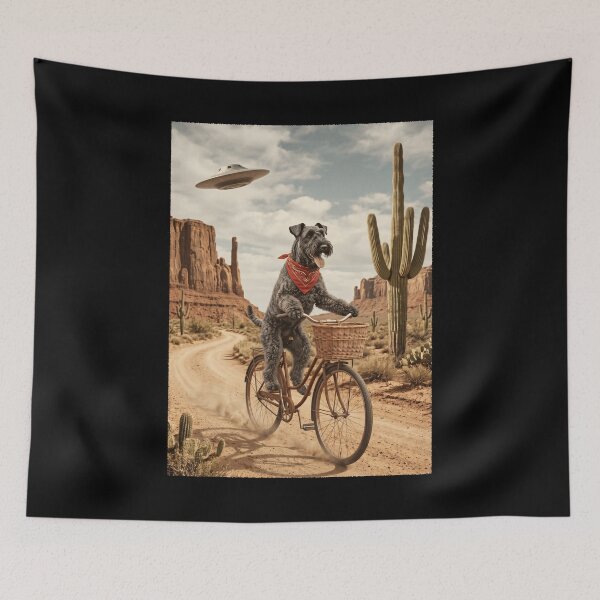 Item preview, Kerry Blue Terrier Riding Bike Wild West Western UFO Dog Lover designed and sold by dian-rody-crest.