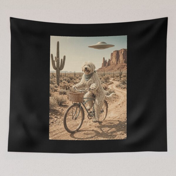 Item preview, Komondor Riding Bike Wild West Western UFO Dog Lover designed and sold by dian-rody-crest.
