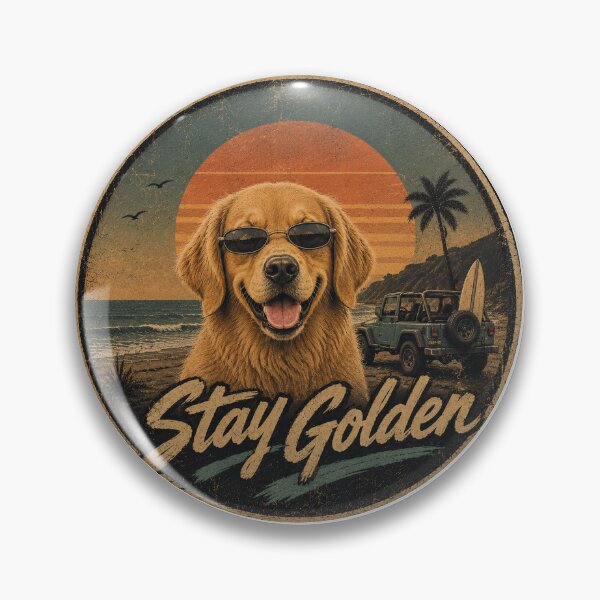 Item preview, Stay Golden | 90s Retro Golden Retriever Surf Skate California designed and sold by FireWildChild.