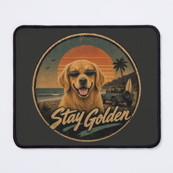 Item preview, Stay Golden | 90s Retro Golden Retriever Surf Skate California designed and sold by FireWildChild.