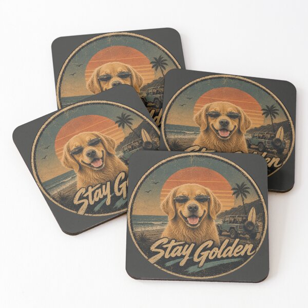 Item preview, Stay Golden | 90s Retro Golden Retriever Surf Skate California designed and sold by FireWildChild.