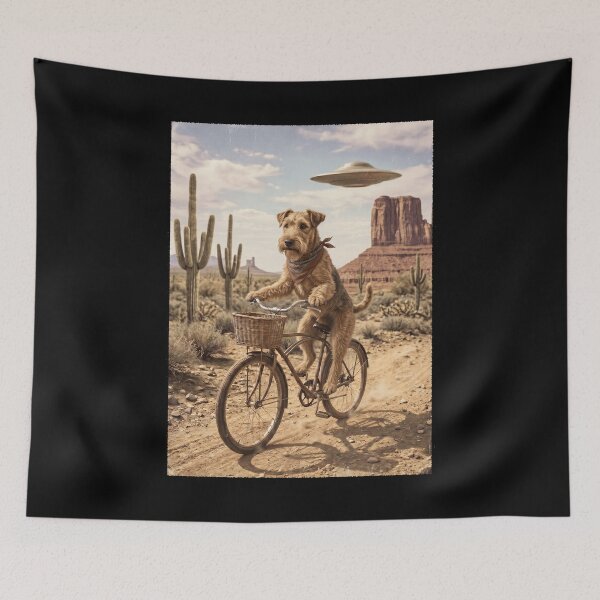 Item preview, Lakeland Terrier Riding Bike Wild West Western UFO Dog Lover designed and sold by dian-rody-crest.