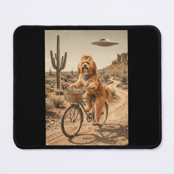 Item preview, Lhasa Apso Riding Bike Wild West Western UFO Dog Lover designed and sold by dian-rody-crest.