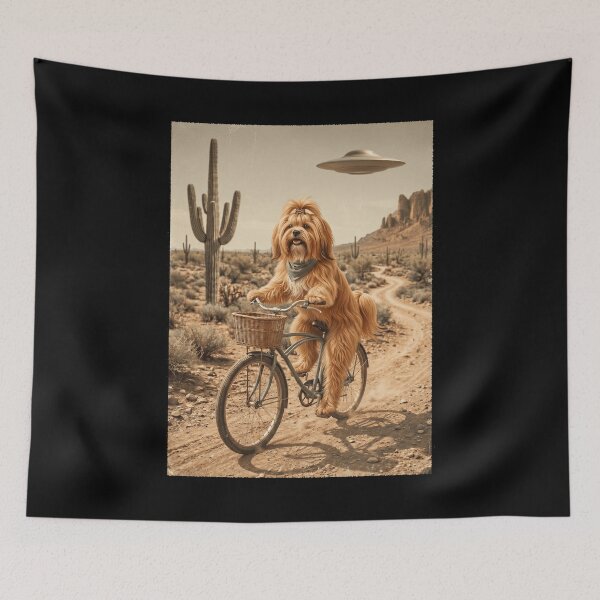 Item preview, Lhasa Apso Riding Bike Wild West Western UFO Dog Lover designed and sold by dian-rody-crest.