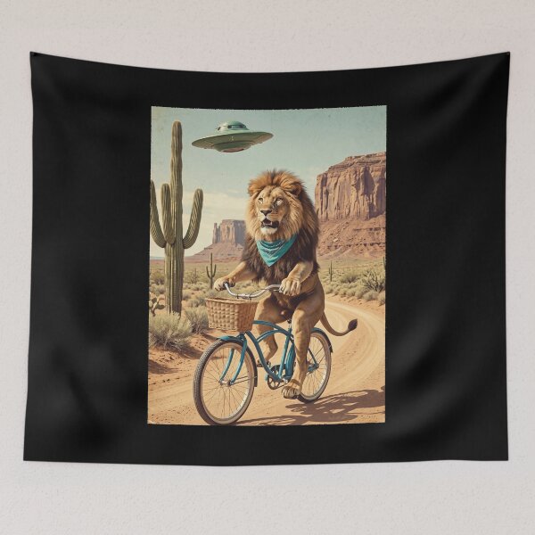 Item preview, Lion Riding Bike Wild West Western UFO Animal Lover designed and sold by dian-rody-crest.