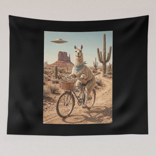 Item preview, Llama Riding Bike Wild West Western UFO Animal Lover designed and sold by dian-rody-crest.
