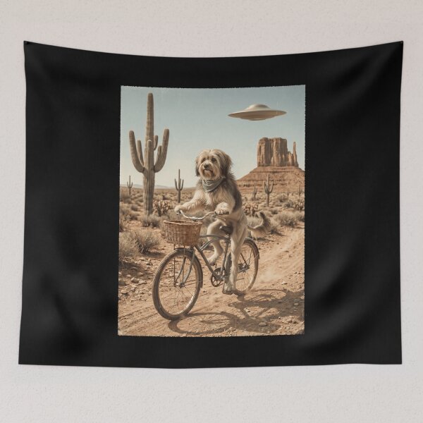 Item preview, Lowchen Riding Bike Wild West Western UFO Dog Lover designed and sold by dian-rody-crest.