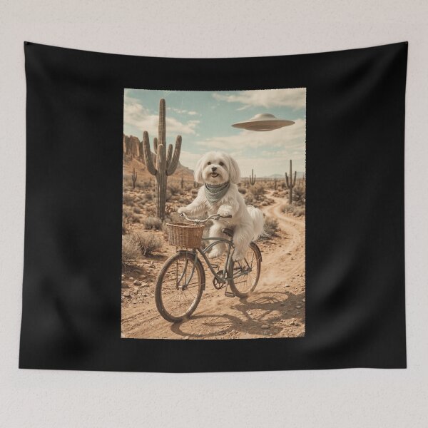 Item preview, Maltese Riding Bike Wild West Western UFO Dog Lover designed and sold by dian-rody-crest.