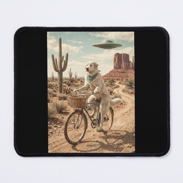 Item preview, Maremma Sheepdog Riding Bike Wild West Western UFO Dog Lover designed and sold by dian-rody-crest.