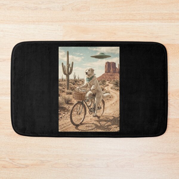 Item preview, Maremma Sheepdog Riding Bike Wild West Western UFO Dog Lover designed and sold by dian-rody-crest.
