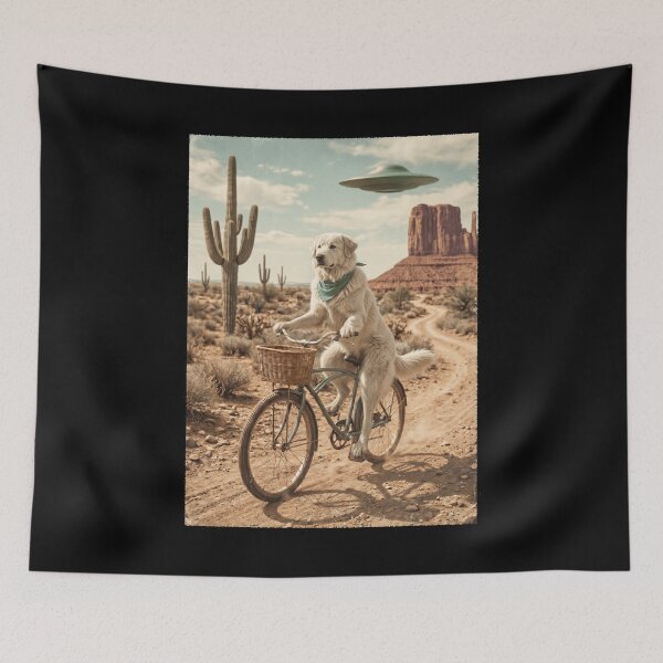 Item preview, Maremma Sheepdog Riding Bike Wild West Western UFO Dog Lover designed and sold by dian-rody-crest.